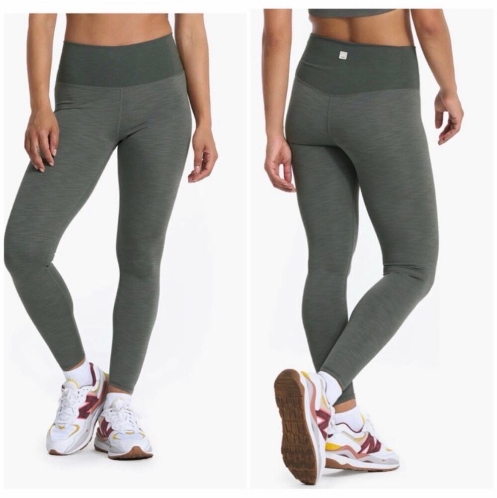 Vuori Lux Rib Studio Women's Leggings Dusty Pine Green High Rise Yoga Activewear